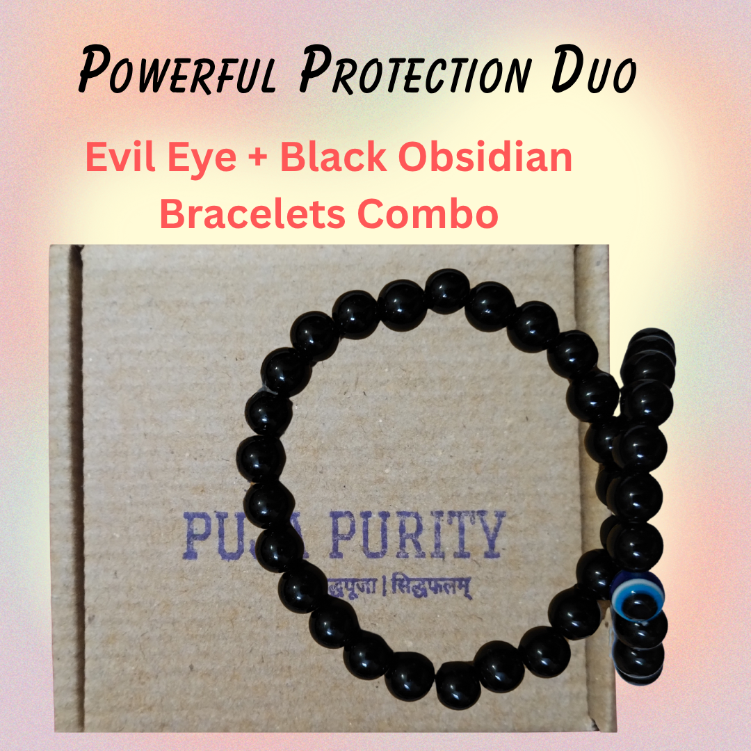 Evil Eye & Black Obsidian Protection Bracelet Combo – Attract Positivity, Block Negativity & Enhance Luck