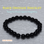 Black Obsidian Stone Bracelet for Protection, Negative Energy Shield & Inner Strength