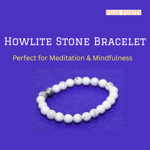 Natural Howlite Stone Bracelet for Calmness, Stress Relief & Positive Energy