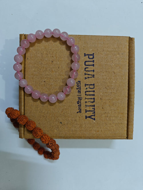 Rose Quartz Bracelet & 5 Mukhi Rudraksha Bracelet Combo