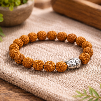 5 Mukhi Rudraksha Bracelet With Buddha Charm for Peace, Spiritual Growth & Positive Energy