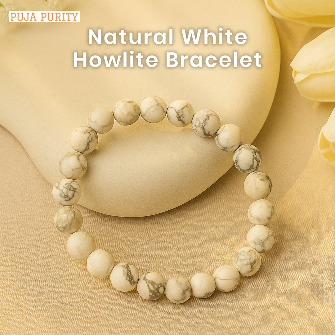 Natural Howlite Stone Bracelet for Calmness, Stress Relief & Positive Energy