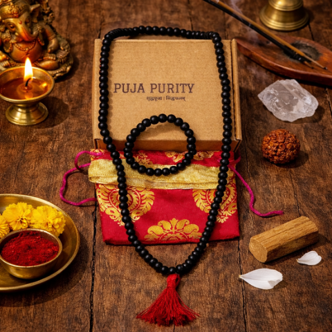 Karungali Malai & Bracelet Combo – Original Ebony Wood Spiritual Protection Set | Energized Karungali Mala with Bracelet