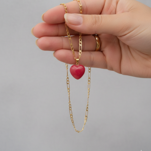 Red Jasper Gemstone Heart Pendant for Strength & Protection