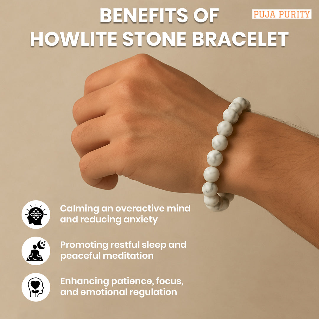 Natural Howlite Stone Bracelet for Calmness, Stress Relief & Positive Energy