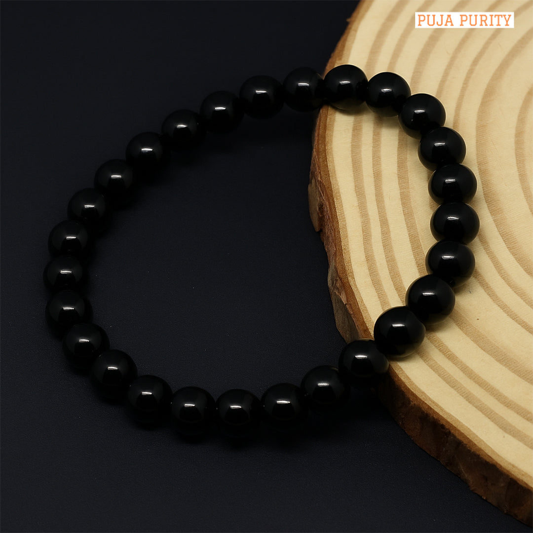 Black Obsidian Stone Bracelet for Protection, Negative Energy Shield & Inner Strength