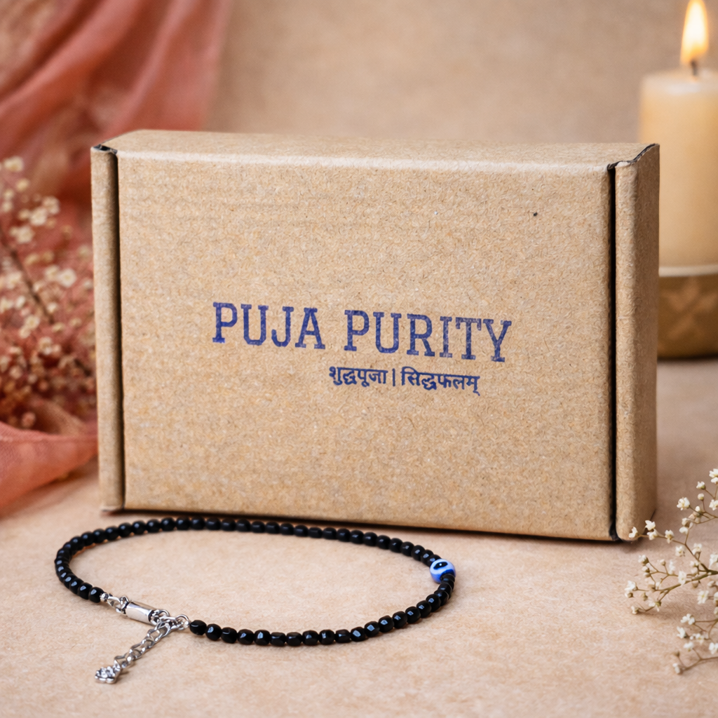 Black Obsidian Evil Eye Anklet for Women – Protection & Negative Energy Bracelet | Puja Purity