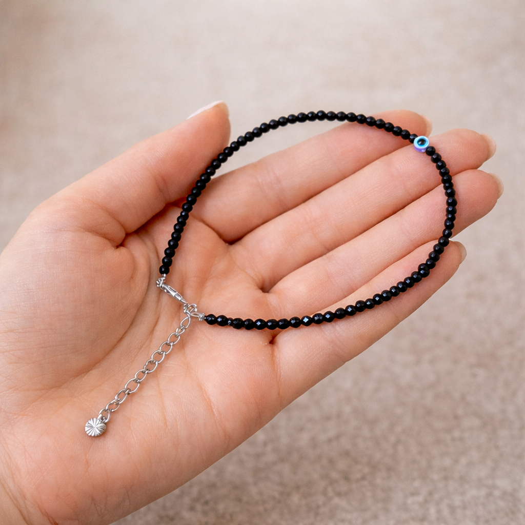 Black Obsidian Evil Eye Anklet for Women – Protection & Negative Energy Bracelet | Puja Purity